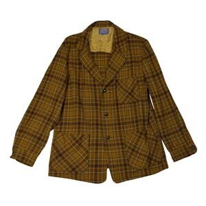 Vintage Pendleton Men's Plaid Blazer 100% Virgin Wool USA Brown Size Large